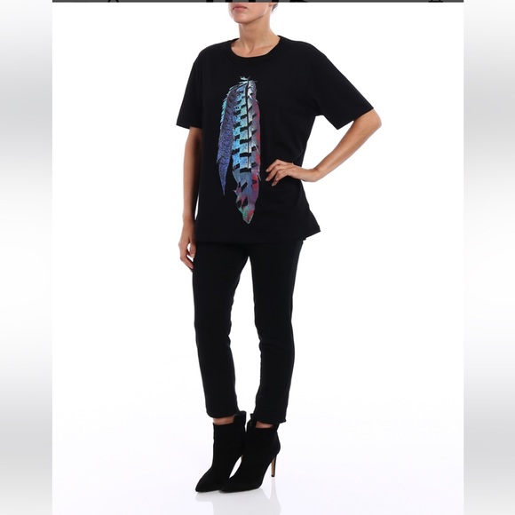 Marcelo‎ Burlon Pogia T-Shirt Women’s L Black Graphic Print Cotton Crew Neck Tee - Picture 1 of 12